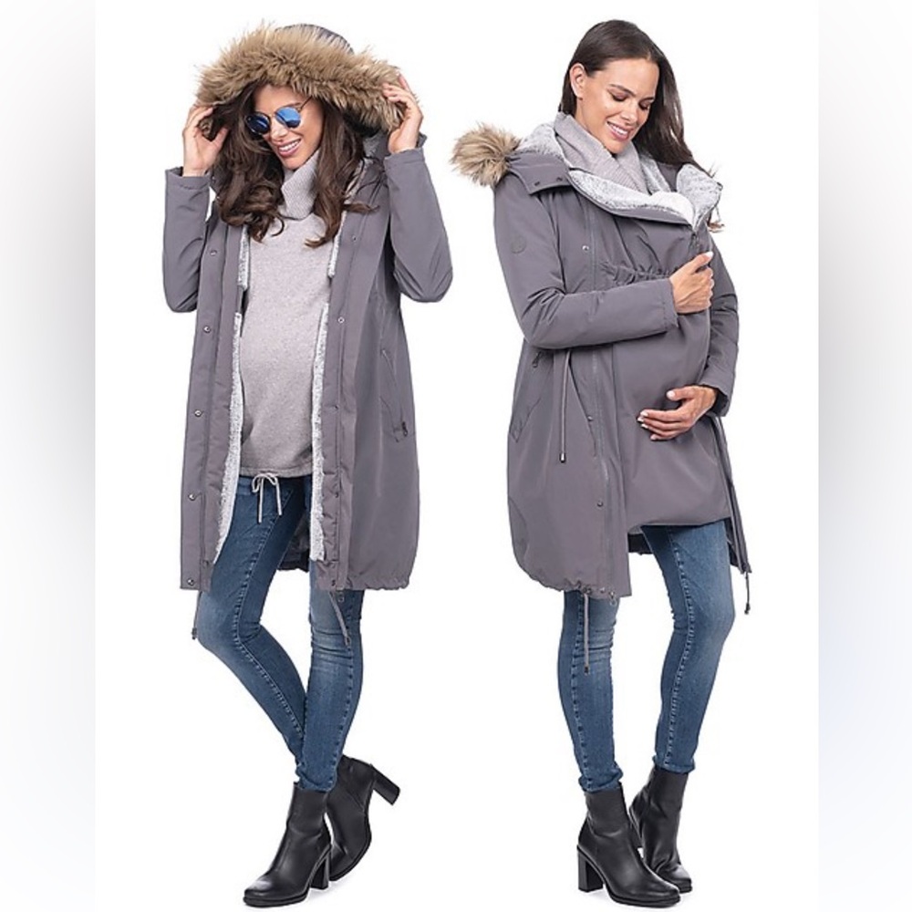 Women's Gray Maternity Parka Coat